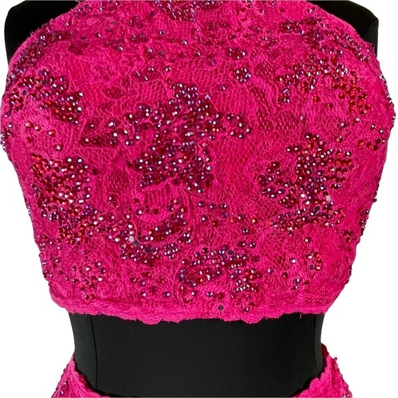 JOVANI 2 PIECE STRETCH LACE RHINESTONE CRYSTAL TRUMPET FORMAL PAGENT GOWN DRESS - Picture 8 of 16